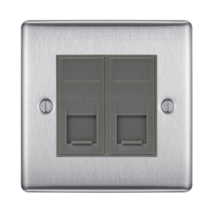 BG Brushed Steel NBSRJ4526AG 2 Gang RJ45 CAT6A Data Ethernet Outlet Socket Grey Insert