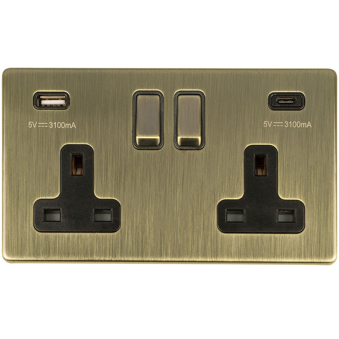 Antique Brass Screwless Switches and Sockets Flat Concealed Plate