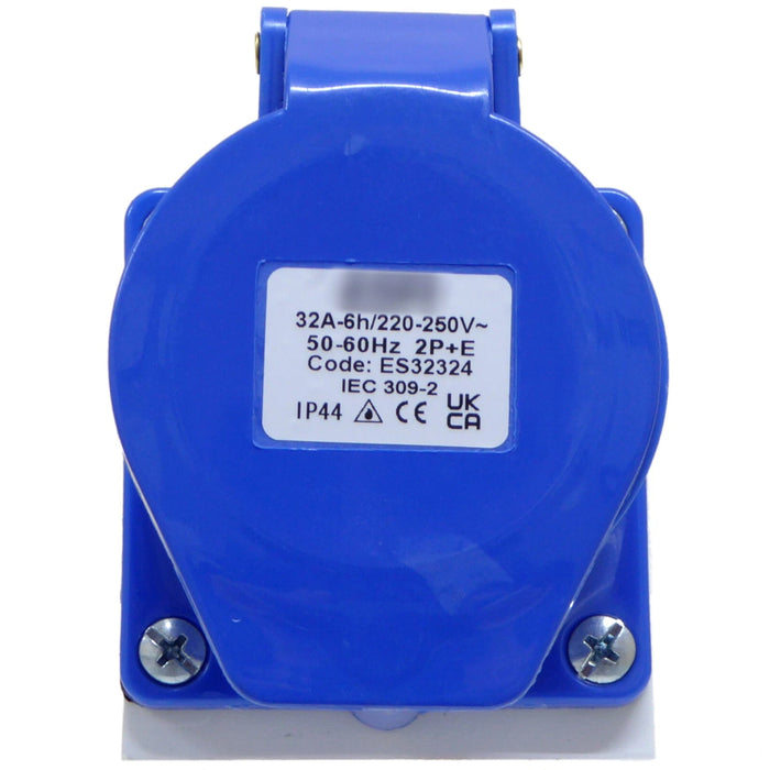ESR ES32324 32a 3 Pin (2P+E) Blue IP44 Industrial Surface Socket M25 Thread 240V