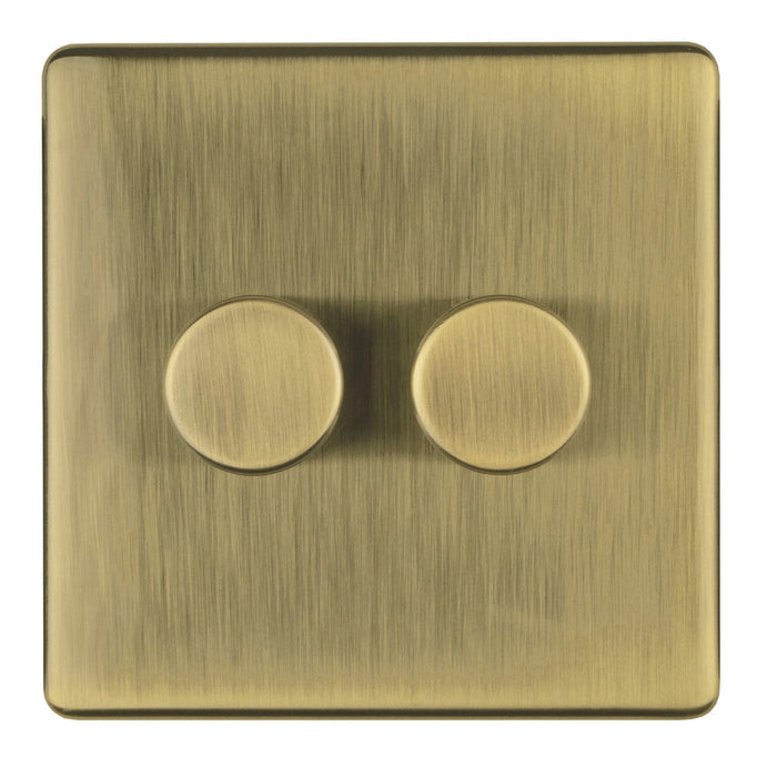 Antique Brass Screwless Double Dimmer Light Switch Flat Concealed Plate CAB82