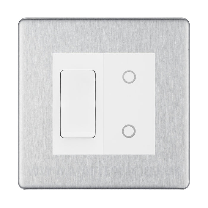BG Brushed Steel Screwless 2 Gang Custom Switch 1x 2 Way Switch 1x Secondary Touch Dimmer White Inserts
