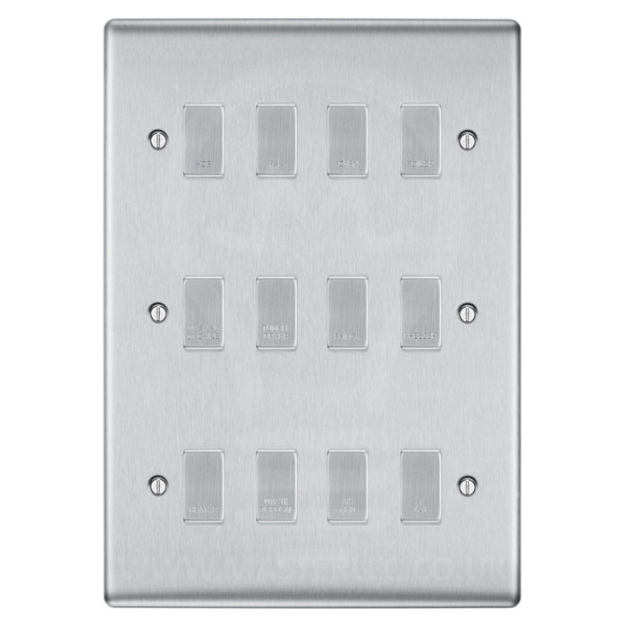 BG Brushed Steel 12 Gang Engraved Custom Labelled Appliance Grid Switch