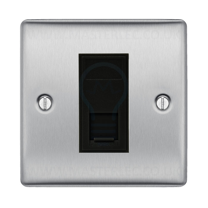 BG Brushed Steel NBSRJ4516AB 1 Gang RJ45 CAT6A Data Ethernet Outlet Socket Black Insert