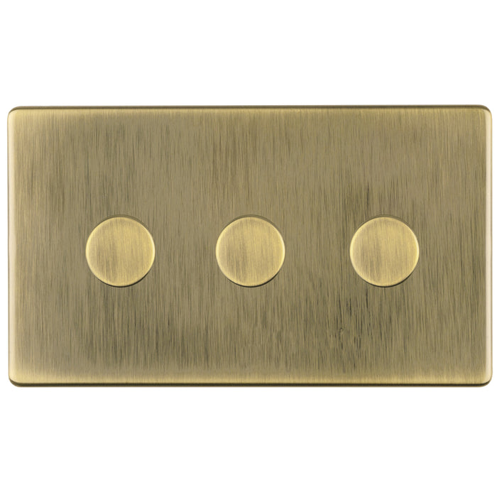 Antique Brass Screwless Triple Dimmer Light Switch Flat Concealed Plate CAB83