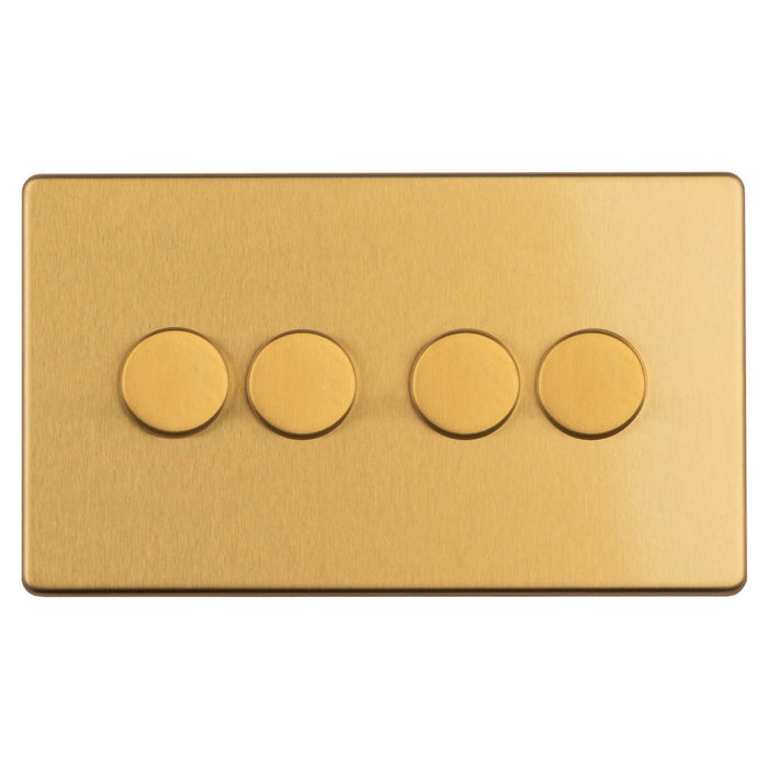Antique Gold Screwless Quad Dimmer Light Switch Flat Concealed Plate Satin Brass CAG84