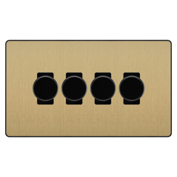BG Evolve Satin Brass 4 Gang Custom Grid Dimmer Light Switch PCDSB84B