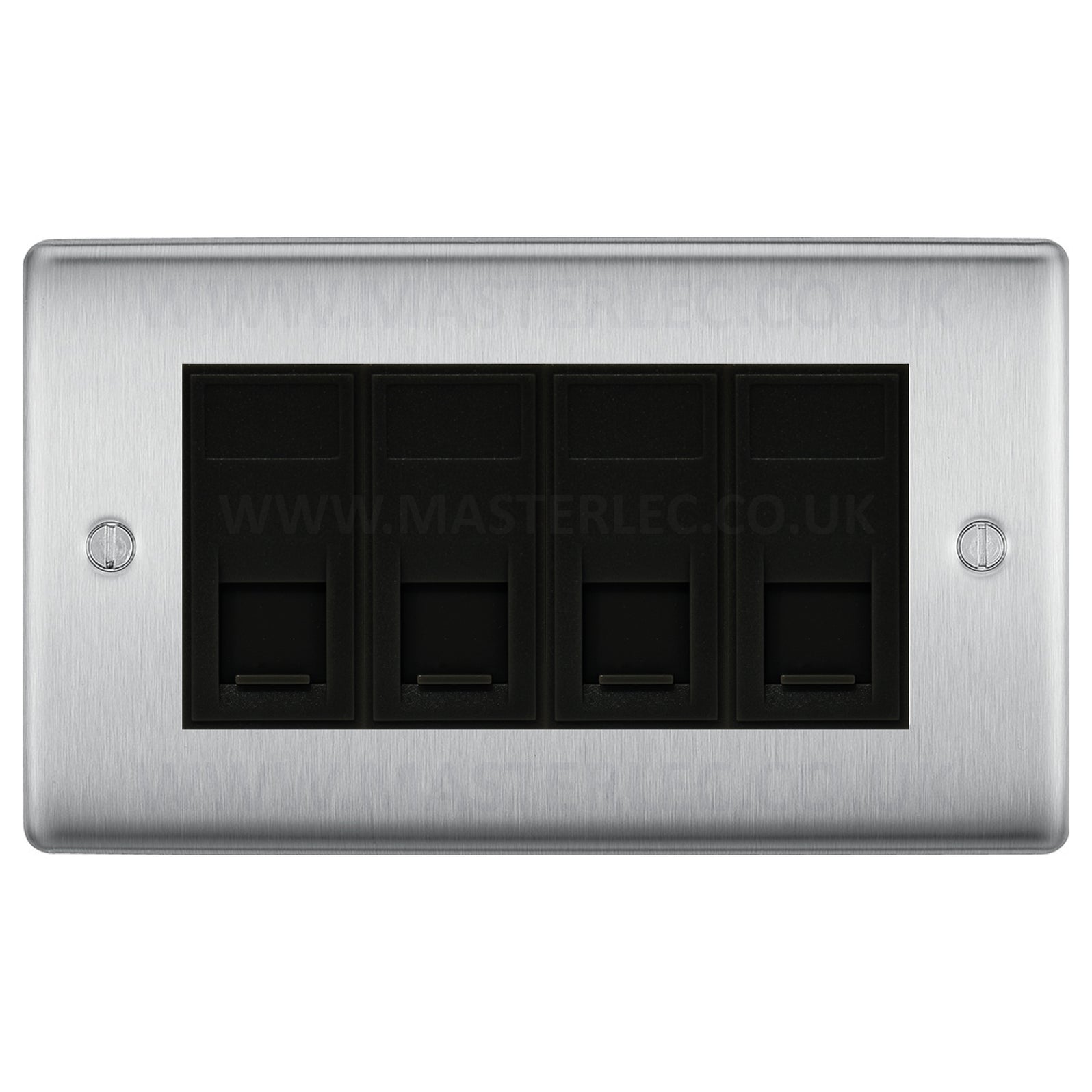 BG Brushed Steel NBSRJ4546AB 4 Gang RJ45 CAT6A Data Ethernet Outlet So ...