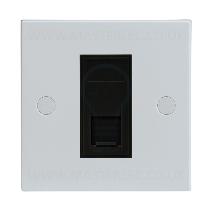 White Square Edge 1 Gang RJ45 CAT6A Data Ethernet Outlet Socket Black Insert 1 Port