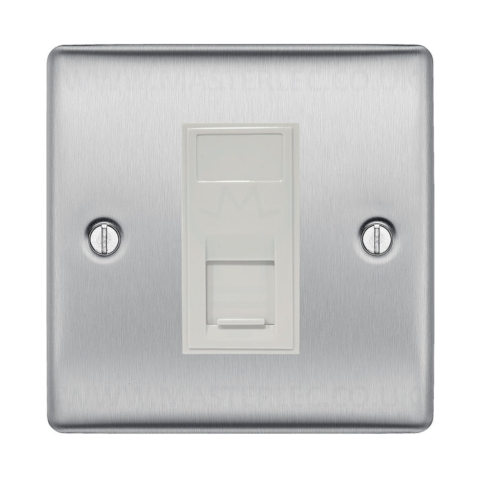 BG Brushed Steel NBSRJ4516AW 1 Gang RJ45 CAT6A Data Ethernet Outlet Socket White Insert