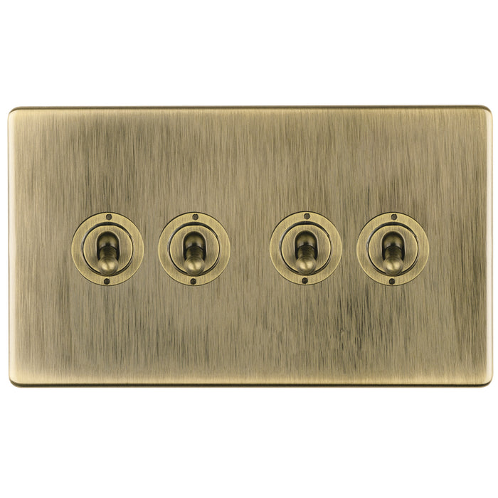 Antique Brass Screwless Quad Toggle Light Switch Flat Concealed Plate CABT44