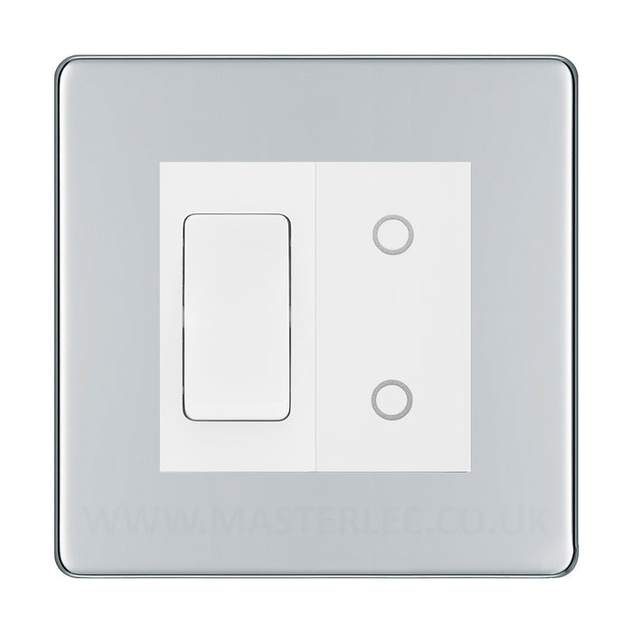 BG Polished Chrome Screwless 2 Gang Custom Switch 1x 2 Way Switch 1x Master Touch Dimmer White Inserts