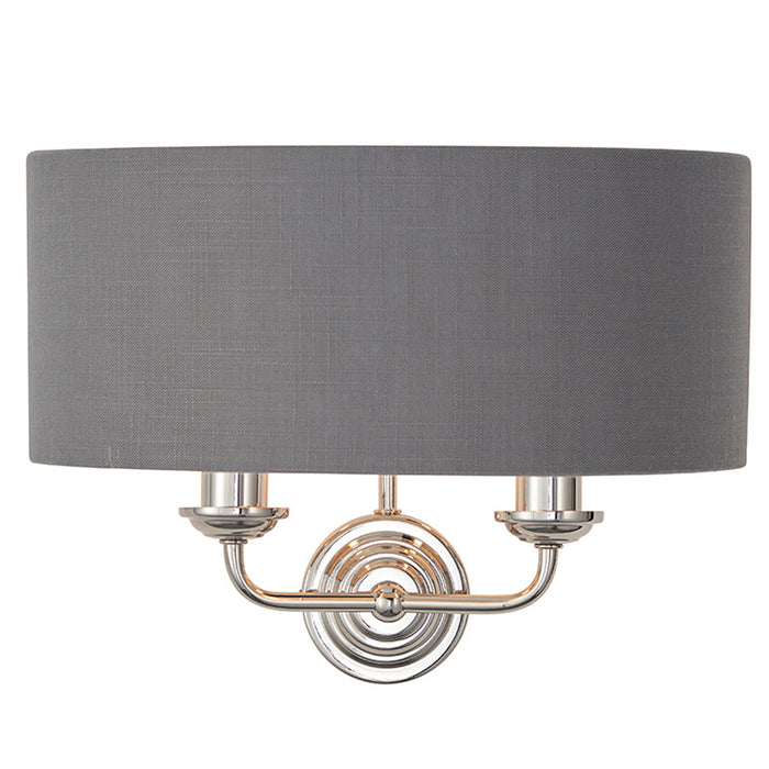 Endon Lighting Bright Nickel Charcoal Highclere 2lt Wall Light 94406