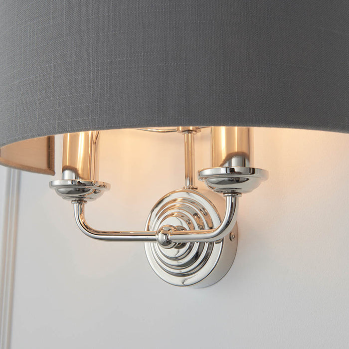Endon Lighting Bright Nickel Charcoal Highclere 2lt Wall Light 94406