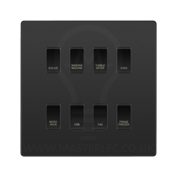 BG Evolve Black Chrome Custom Appliance Grid Switch 8 Gang Screwless