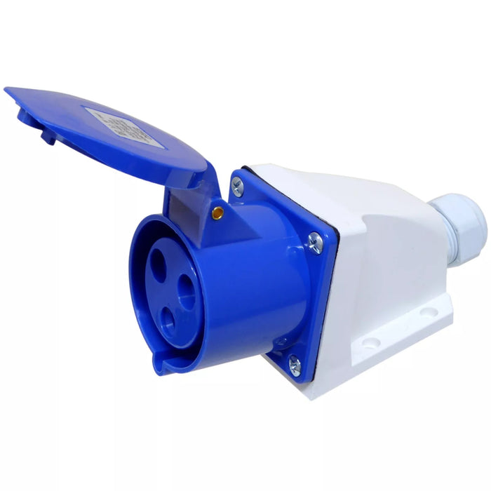 ESR ES32324 32a 3 Pin (2P+E) Blue IP44 Industrial Surface Socket M25 Thread 240V