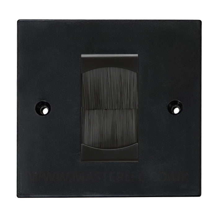 Black Single 1 Gang Brush Cable Entry Wall Plate TV Black Insert Square Edge