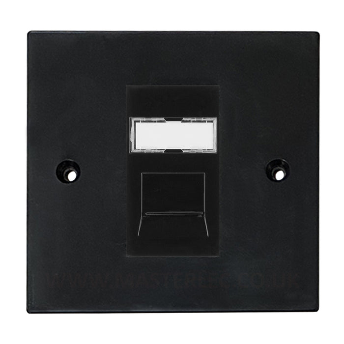 Black Square Edge 1 Gang RJ45 CAT6 Data Wall Socket Black Insert 1 Port