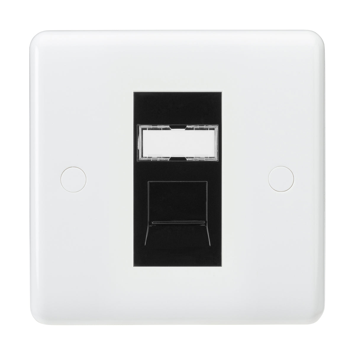 White Curved Edge 1 Gang RJ45 CAT6 Data Wall Socket Black Insert 1 Por ...