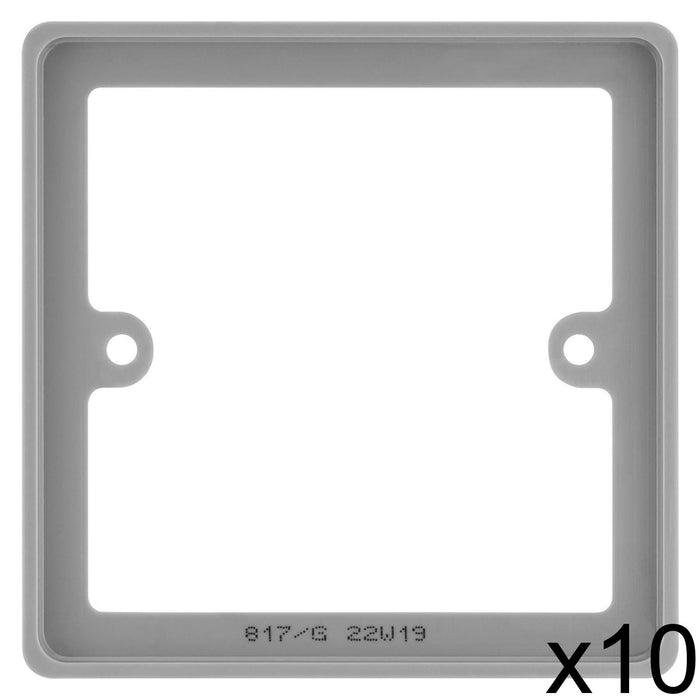 10x BG Nexus 817/G Grey 1 Gang Single 10mm Depth Square Spacer Frame Back Box Plate 817/G-01