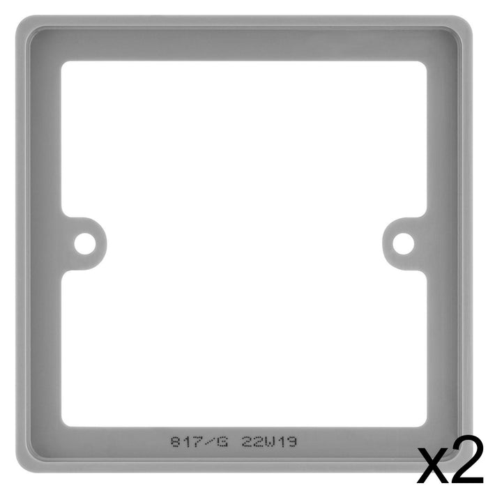 2x BG Nexus 817/G Grey 1 Gang Single 10mm Depth Square Spacer Frame Back Box Plate 817/G-01