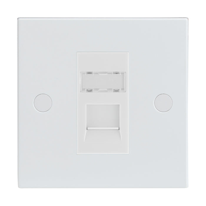 White Square Edge 1 Gang RJ45 CAT6 Data Wall Socket White Insert 1 Port