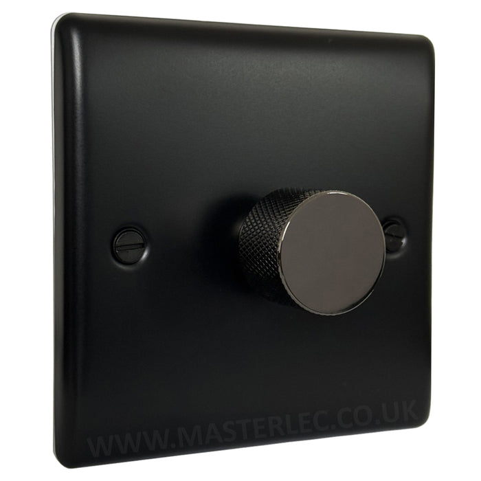 Matt Black 1 Gang Knurled Dimmer Switch with Black Nickel Dimmer Knob