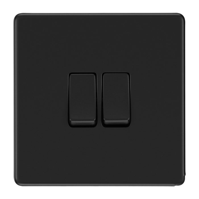BG Nexus Flatplate Screwless Matt Black Double Light Switch FFB42 20 Amp