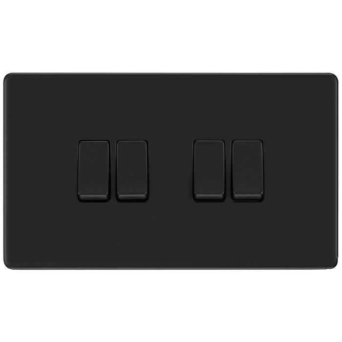 BG Nexus Flatplate Screwless Matt Black Quad Light Switch FFB44 20 Amp