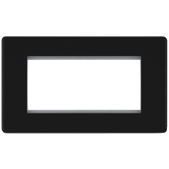 BG Nexus Flatplate Screwless Matt Black Double 4 Gang Euro Module Front Plate 4 Module FFBEMR4