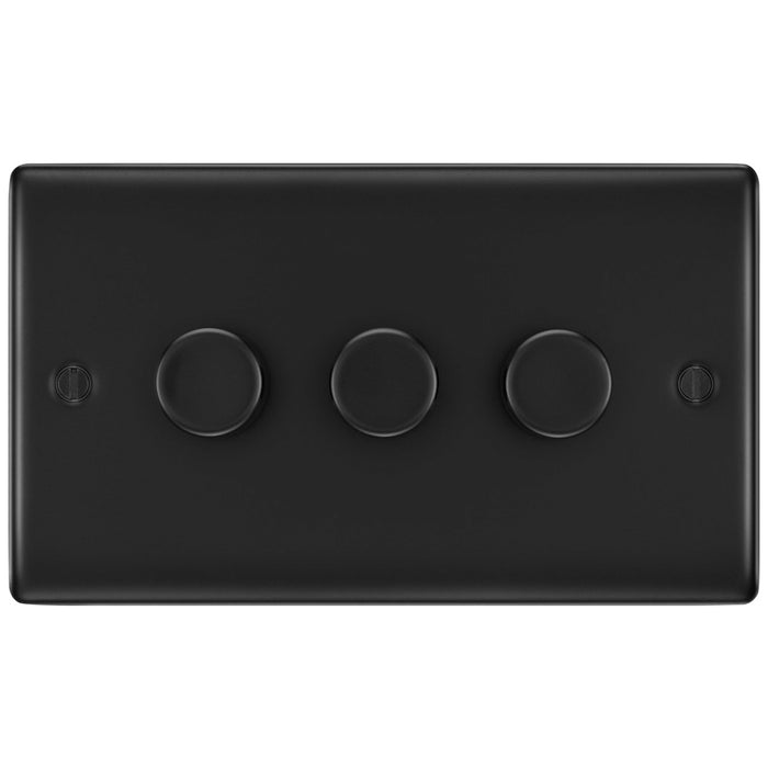 BG Nexus Metal Matt Black Trailing Edge Triple Dimmer Switch 2 Way LED NFB83