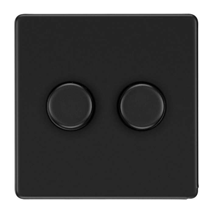 BG Nexus Flatplate Screwless Matt Black Trailing Edge Double Dimmer Switch 2 Way LED FFB82