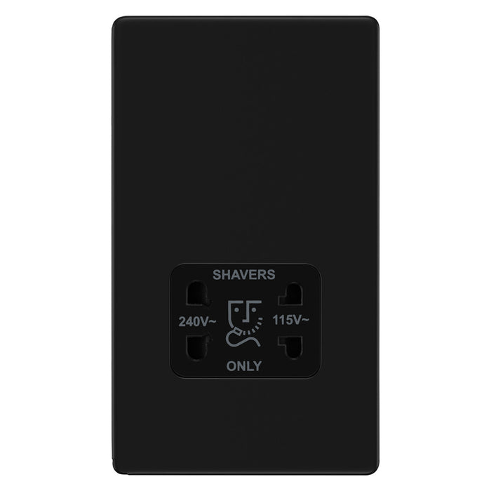 BG Nexus Flatplate Screwless Matt Black Shaver Socket, Dual Voltage 115/240V, Black Insert FFB20B