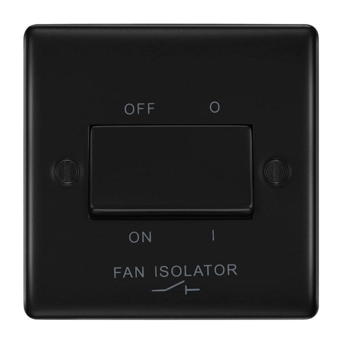 Matt Black Fan Isolator Switch with 32mm Black Surface Pattress Back Box