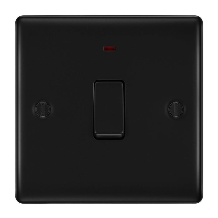 Matt Black 20 Amp Double Pole Switch with 32mm Black Surface Pattress Back Box