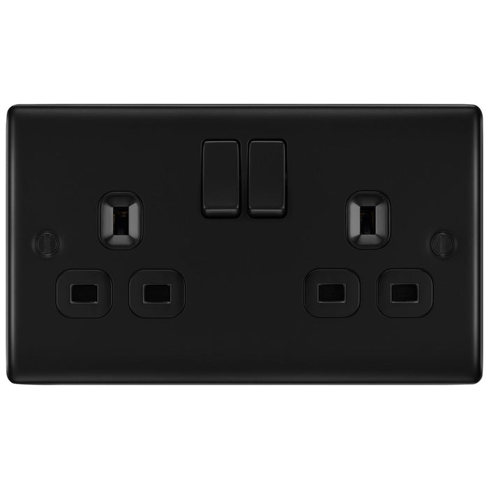 Matt Black 2 Gang 13A Double Socket with 32mm Black Surface Pattress Back Box