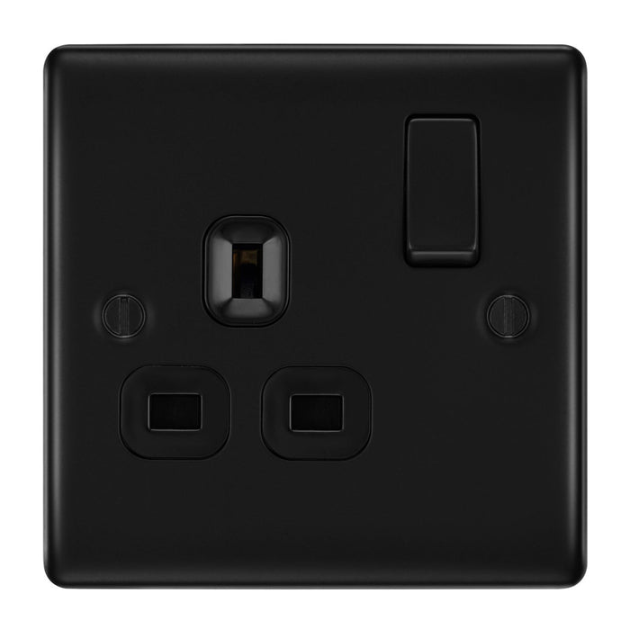 Matt Black 1 Gang 13A Single Socket with 32mm Black Surface Pattress Back Box