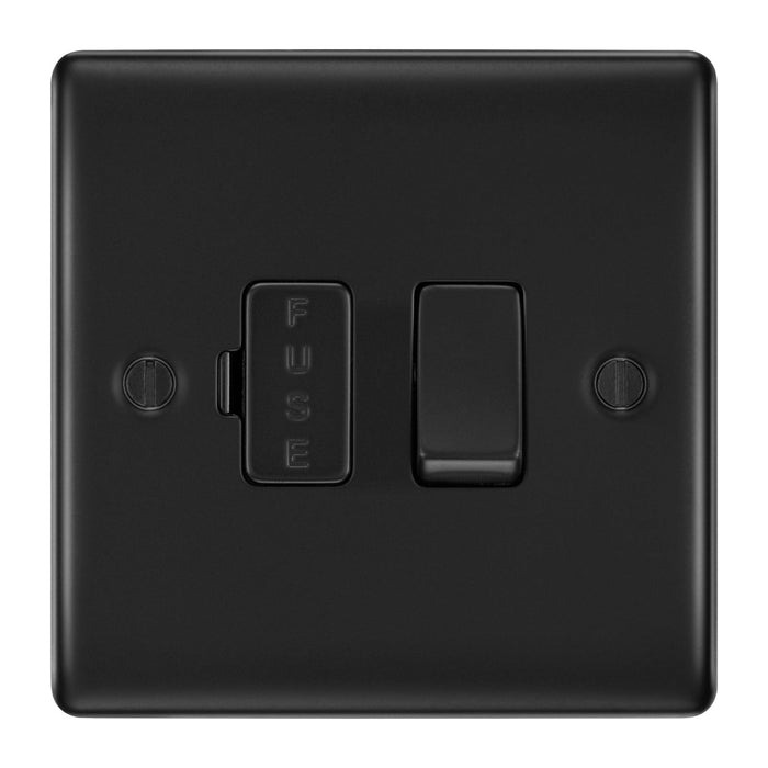 Matt Black Switched Fused Spur with 32mm Black Surface Pattress Back Box