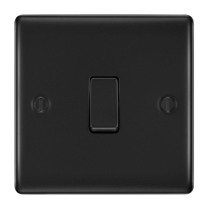 Matt Black 1 Gang Single Light Switch with 32mm Black Surface Pattress Back Box