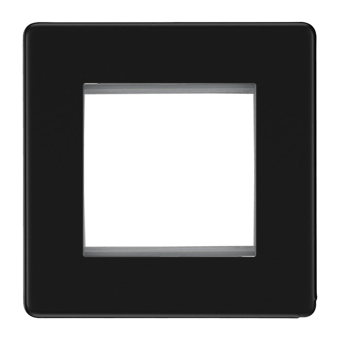 BG Nexus Flatplate Screwless Matt Black Square 2 Gang Euro Module Front Plate 2 Module FFBEMS2