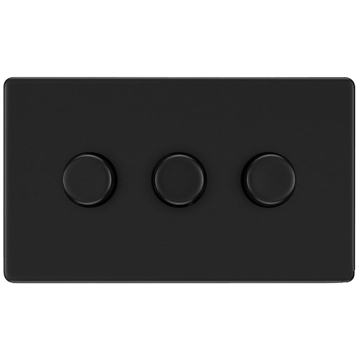BG Nexus Flatplate Screwless Matt Black Trailing Edge Triple Dimmer Switch 2 Way LED FFB83