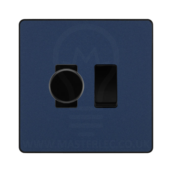 BG Evolve Matt Blue 2 Gang Light Switch 1x Trailing Edge LED Dimmer 1x 2 Way Custom Switch