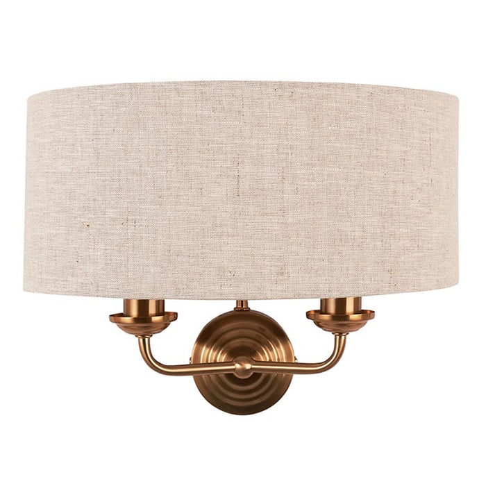 Endon Lighting Vintage Brass Natural Linen Highclere 2lt Wall Light 110726