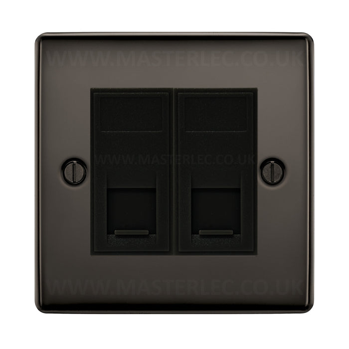 BG Black Nickel NBNRJ4526AB 2 Gang RJ45 CAT6A Data Ethernet Outlet Socket Black Insert