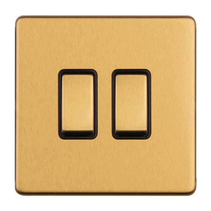 Antique Gold Screwless 2 Gang Intermediate Light Switch Flat Concealed Plate Satin Brass CAG1313