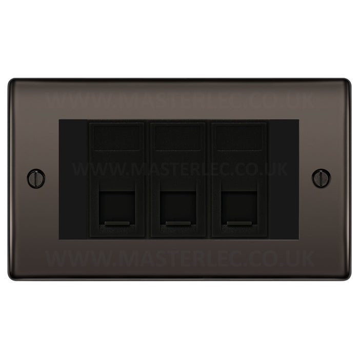 BG Black Nickel NBNRJ4536AB 3 Gang RJ45 CAT6A Data Ethernet Outlet Socket Black Insert