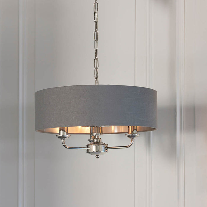 Endon Lighting Bright Nickel Charcoal Highclere 3lt Pendant 94377