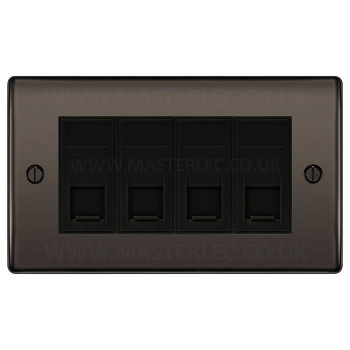BG Black Nickel NBNRJ4546AB 4 Gang RJ45 CAT6A Data Ethernet Outlet Socket Black Insert