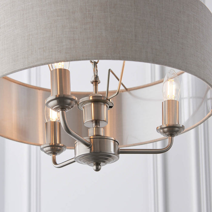 Endon Lighting Brushed Chrome Natural Highclere 3lt Pendant 94361