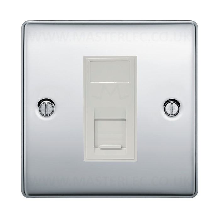 BG Polished Chrome NPCRJ4516AW 1 Gang RJ45 CAT6A Data Ethernet Outlet Socket White Insert
