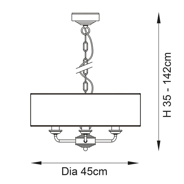 Endon Lighting Vintage Brass Natural Linen Highclere 3lt Pendant 110723